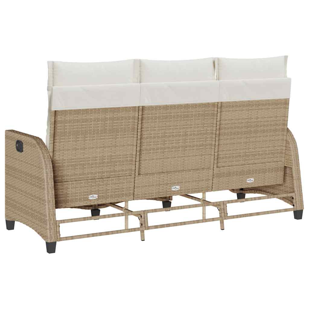 loungestol med hynder og lænefunktion L-formet polyrattan beige