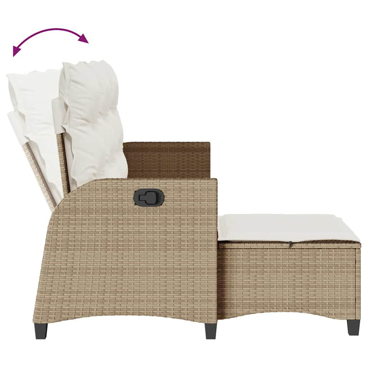 loungestol med hynder og lænefunktion L-formet polyrattan beige