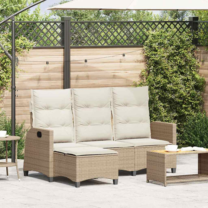 loungestol med hynder og lænefunktion L-formet polyrattan beige