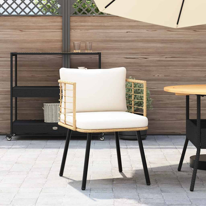 havestol med hynder polyrattan naturfarvet
