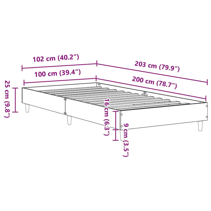 sengeramme uden madras 100x200 cm konstrueret træ betongrå