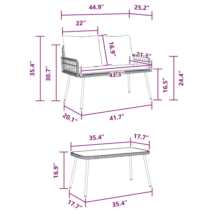 Have Spisebordssæt 2 pcs Sort polyrattan