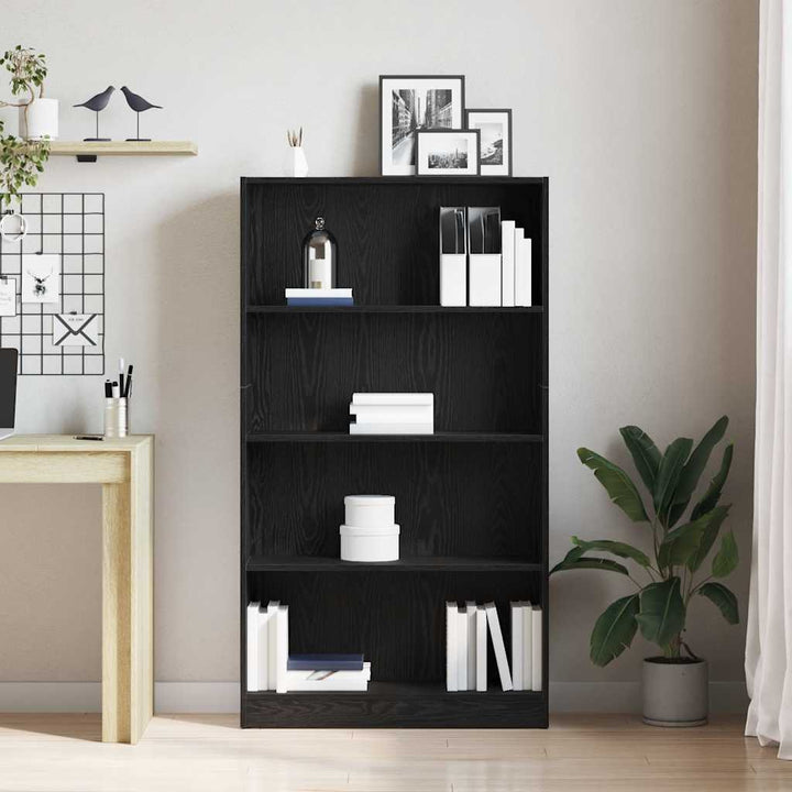 bogreol 4 hylder 80x24x143 cm konstrueret træ sort egetræsfarve