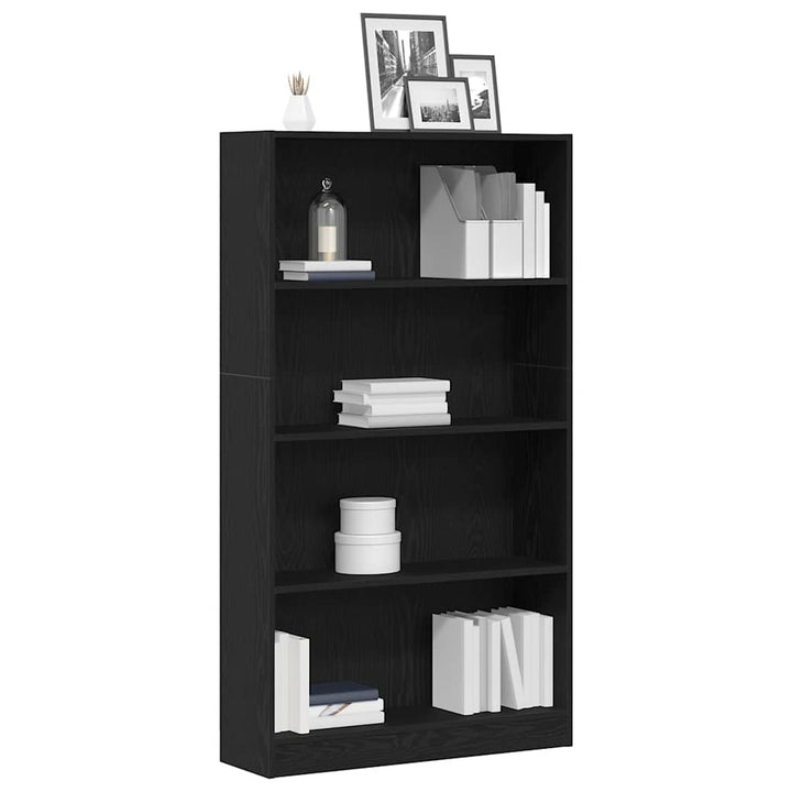 bogreol 4 hylder 80x24x143 cm konstrueret træ sort egetræsfarve