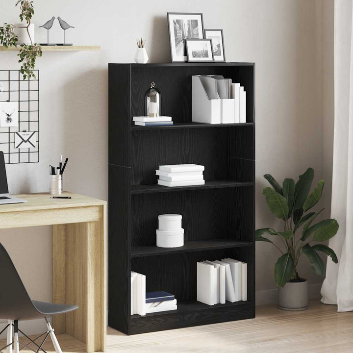 bogreol 4 hylder 80x24x143 cm konstrueret træ sort egetræsfarve