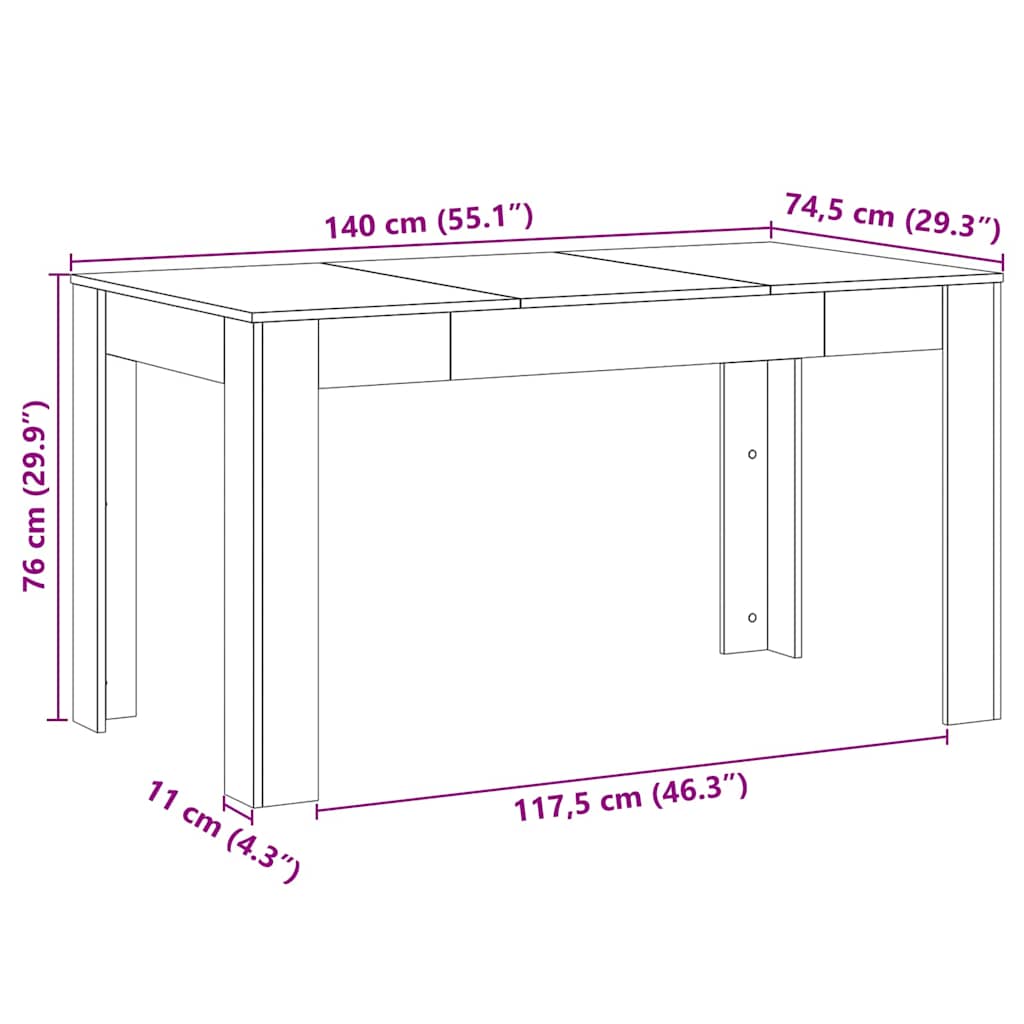 Spisebord Sort eg 140 x 74.5 x 76 cm Konstrueret træ