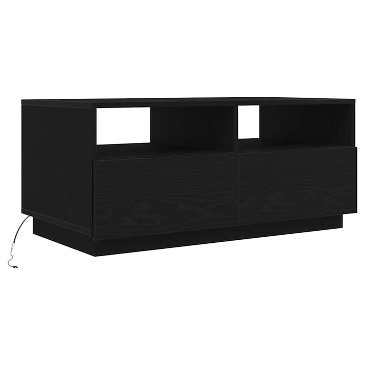 sofabord med LED-lys 90x49x40 cm sort egetræsfarve