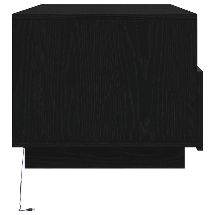sofabord med LED-lys 90x49x40 cm sort egetræsfarve