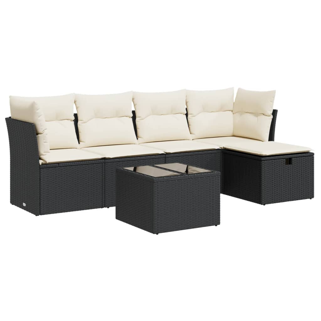 sofasæt til haven 6 dele med hynder polyrattan sort