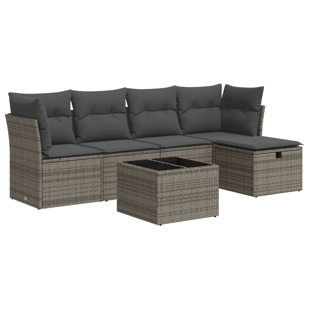 sofasæt til haven 6 dele med hynder polyrattan grå