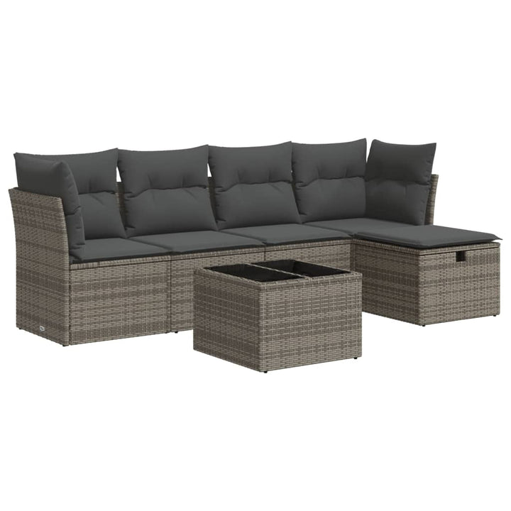 sofasæt til haven 6 dele med hynder polyrattan grå