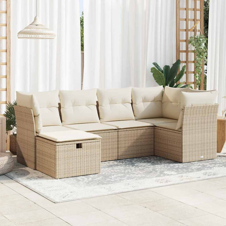sofasæt til haven 6 dele med hynder polyrattan beige