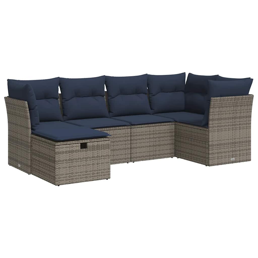 sofasæt til haven 6 dele med hynder polyrattan grå