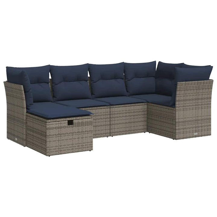 sofasæt til haven 6 dele med hynder polyrattan grå