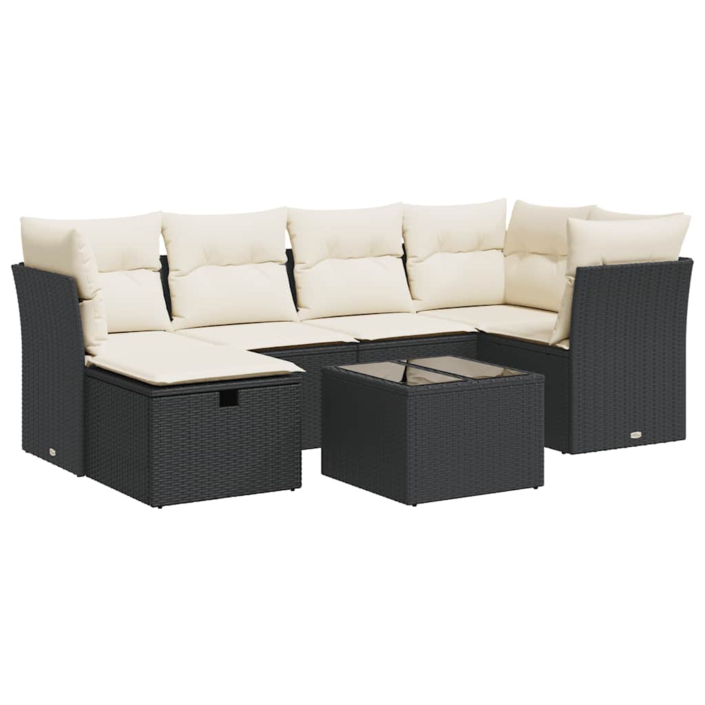 sofasæt til haven 7 dele med hynder polyrattan sort