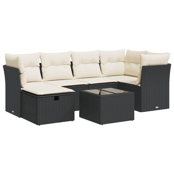 sofasæt til haven 7 dele med hynder polyrattan sort