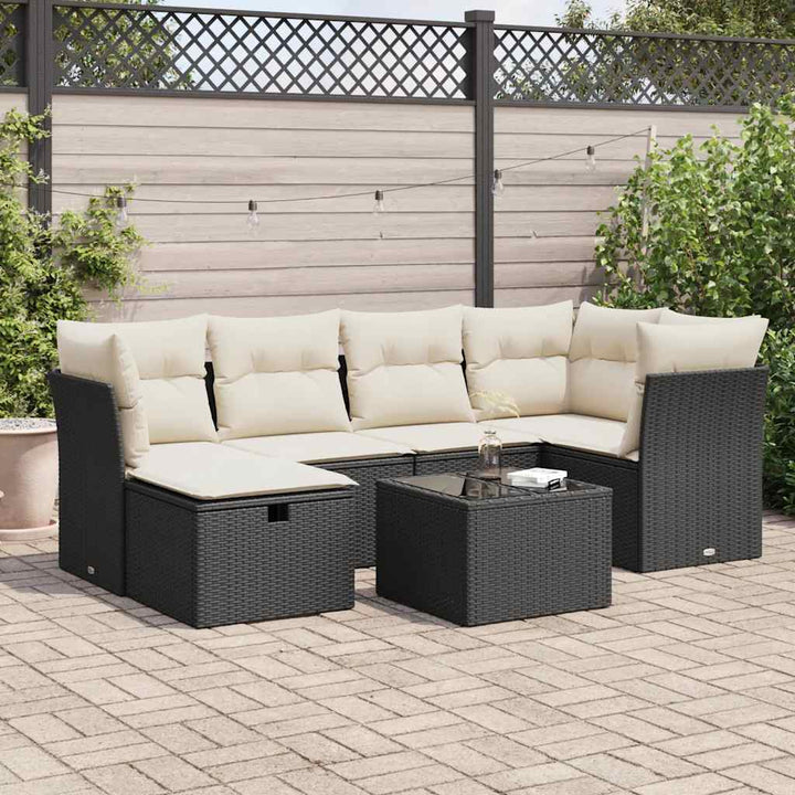 sofasæt til haven 7 dele med hynder polyrattan sort