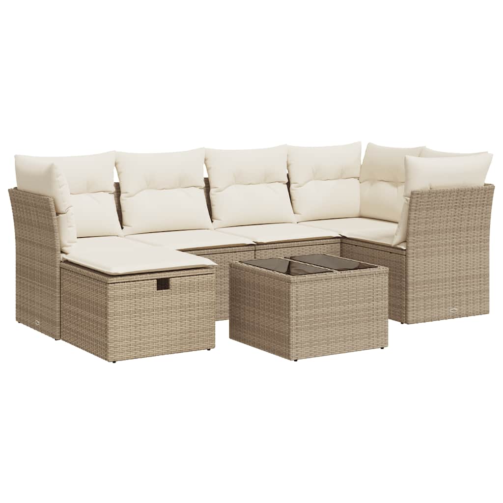 sofasæt til haven 7 dele med hynder polyrattan beige