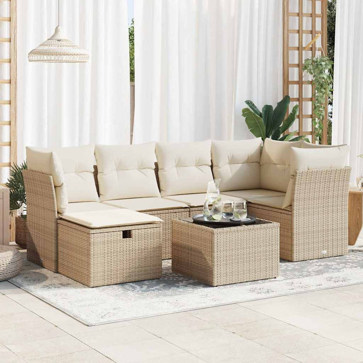 sofasæt til haven 7 dele med hynder polyrattan beige