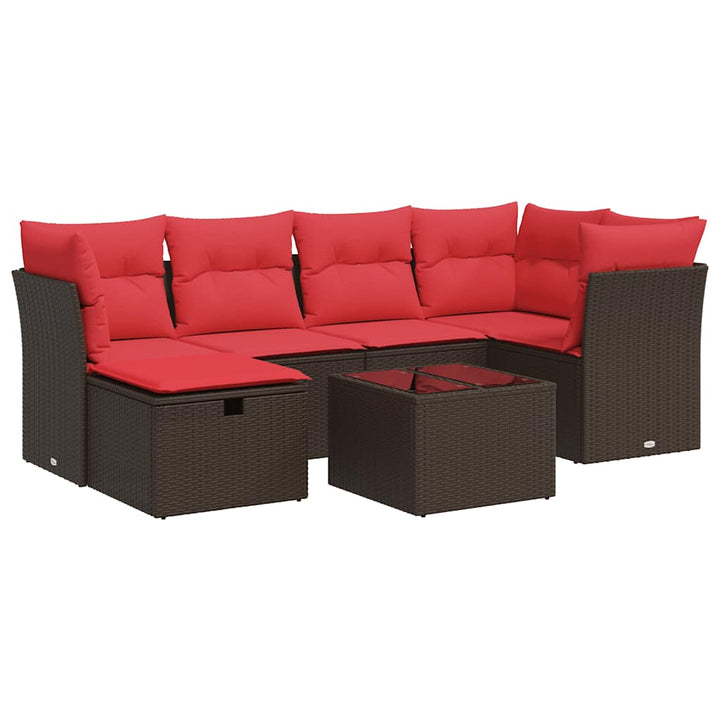 sofasæt til haven 7 dele med hynder polyrattan brun