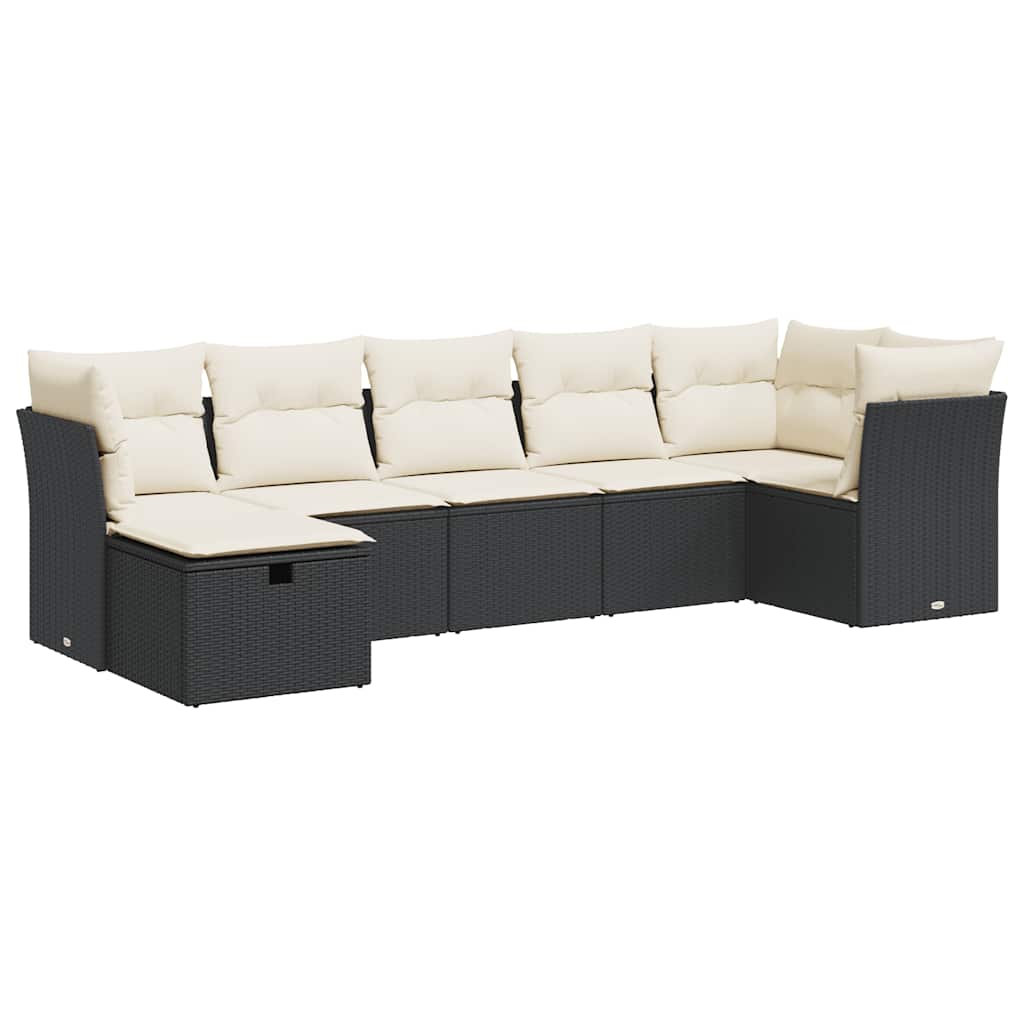 sofasæt til haven 7 dele med hynder polyrattan sort
