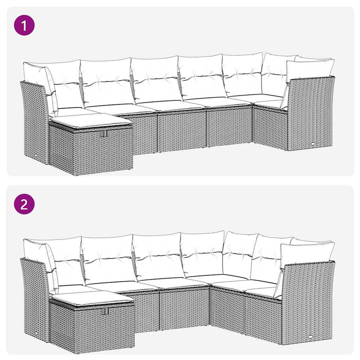 sofasæt til haven 7 dele med hynder polyrattan sort