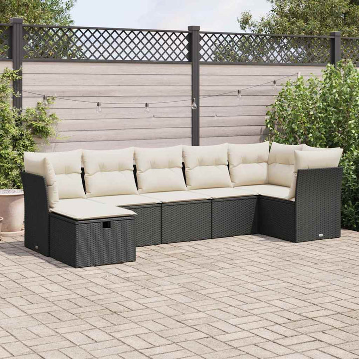 sofasæt til haven 7 dele med hynder polyrattan sort