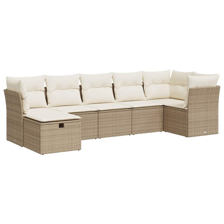 sofasæt til haven 7 dele med hynder polyrattan beige