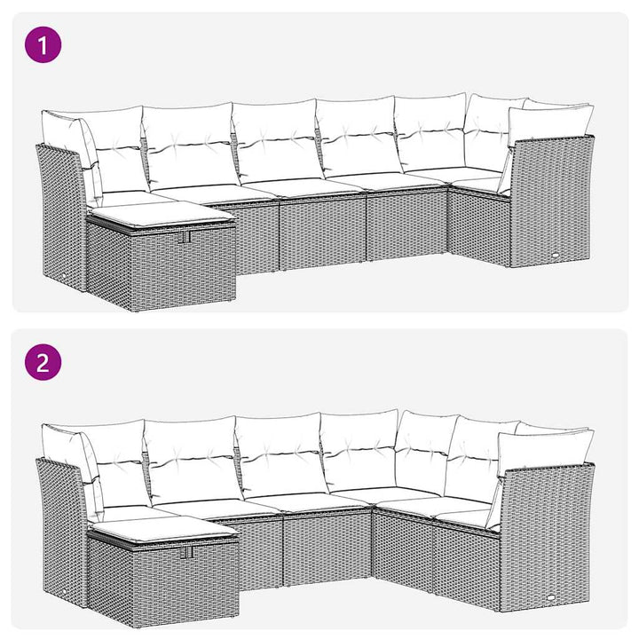 sofasæt til haven 7 dele med hynder polyrattan beige