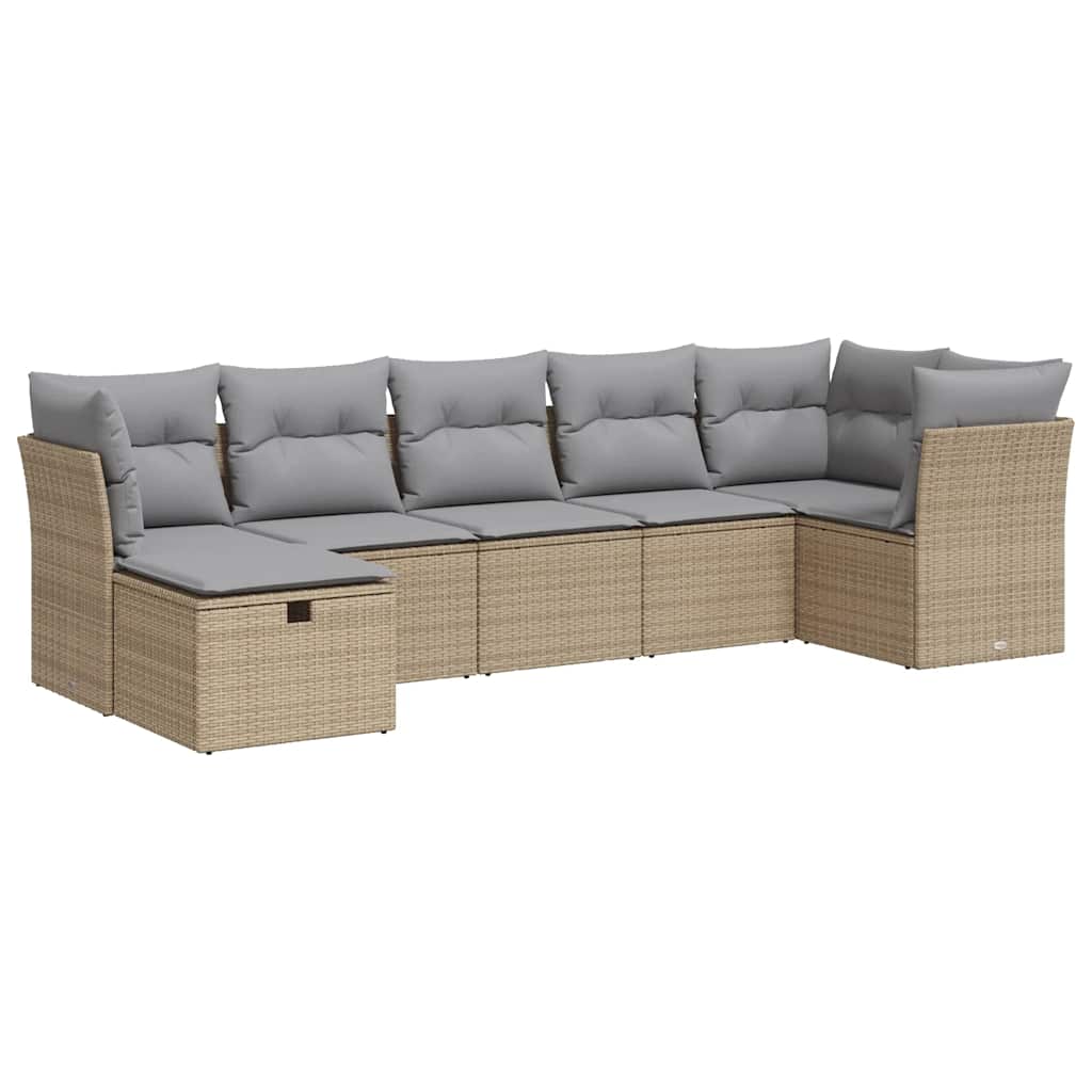 sofasæt til haven 7 dele med hynder polyrattan beige