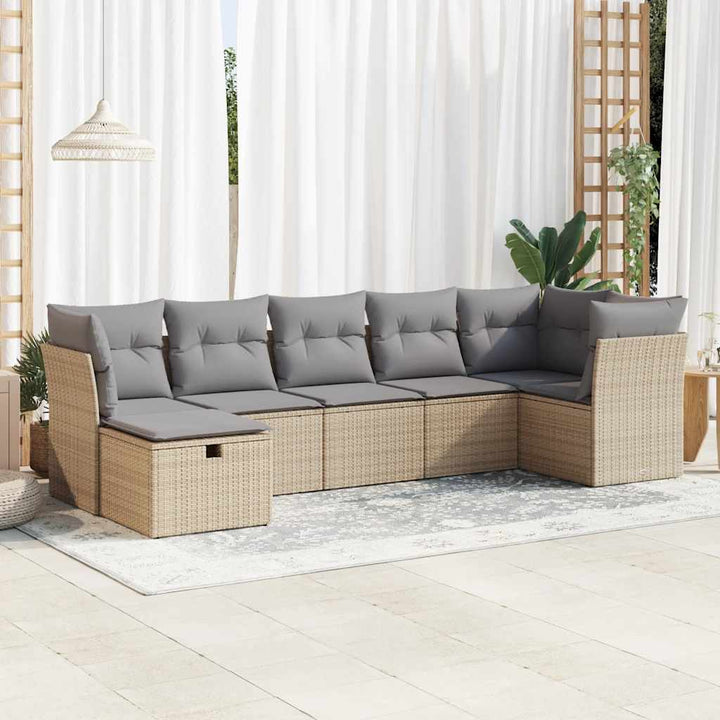 sofasæt til haven 7 dele med hynder polyrattan beige
