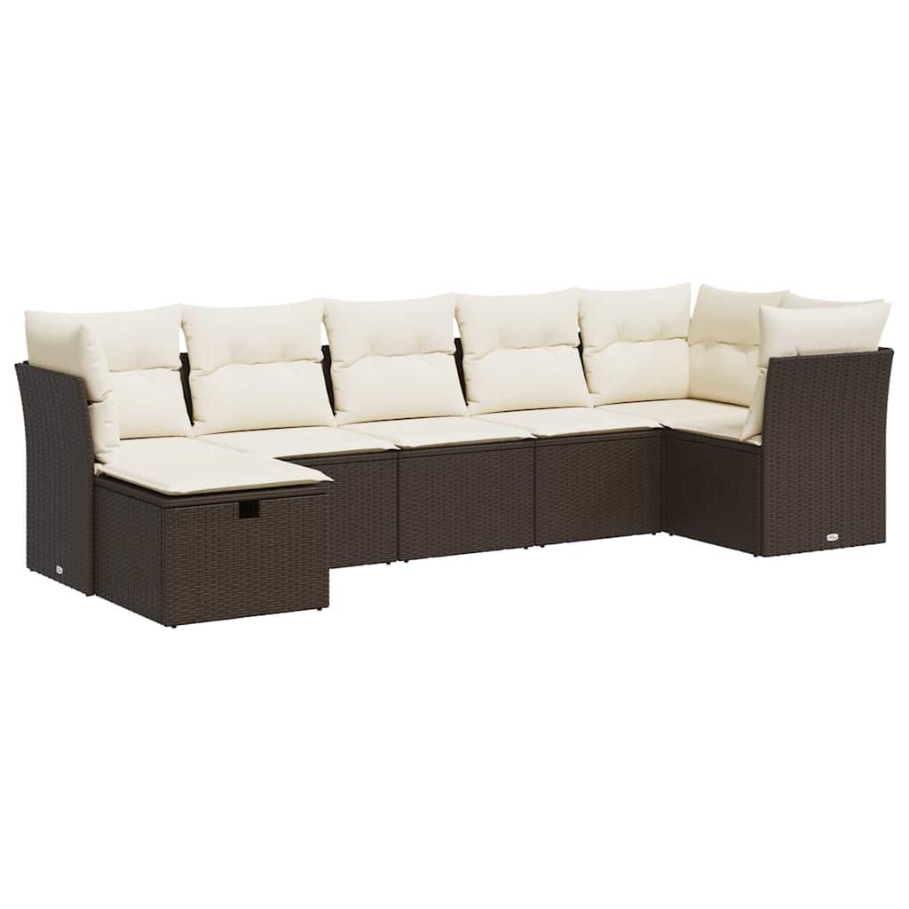sofasæt til haven 7 dele med hynder polyrattan brun