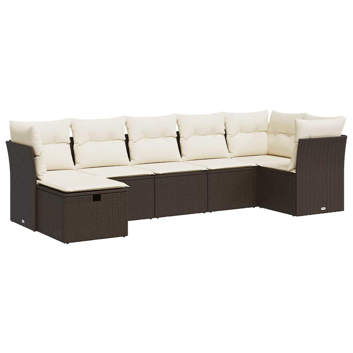 sofasæt til haven 7 dele med hynder polyrattan brun