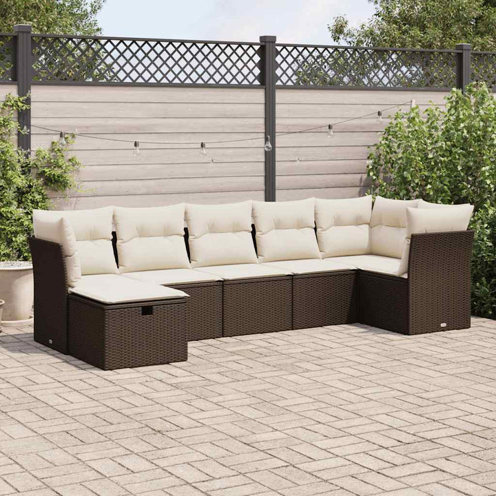 sofasæt til haven 7 dele med hynder polyrattan brun