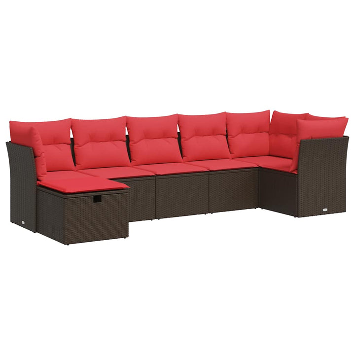 sofasæt til haven 7 dele med hynder polyrattan brun