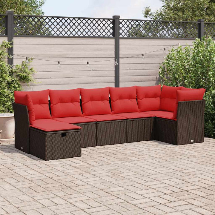 sofasæt til haven 7 dele med hynder polyrattan brun