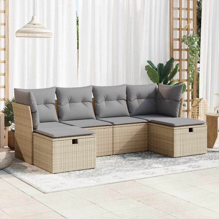 sofasæt til haven 6 dele med hynder polyrattan beige