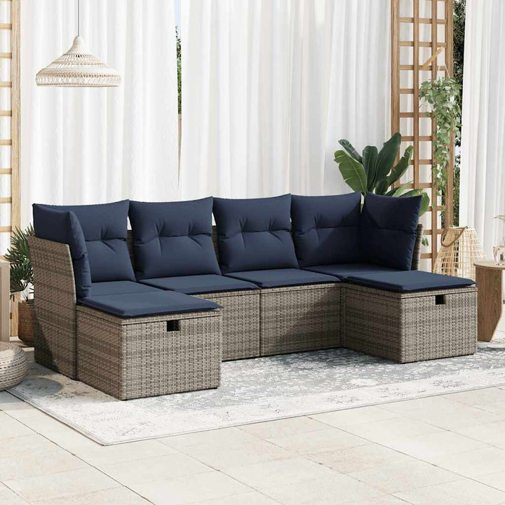 sofasæt til haven 6 dele med hynder polyrattan grå
