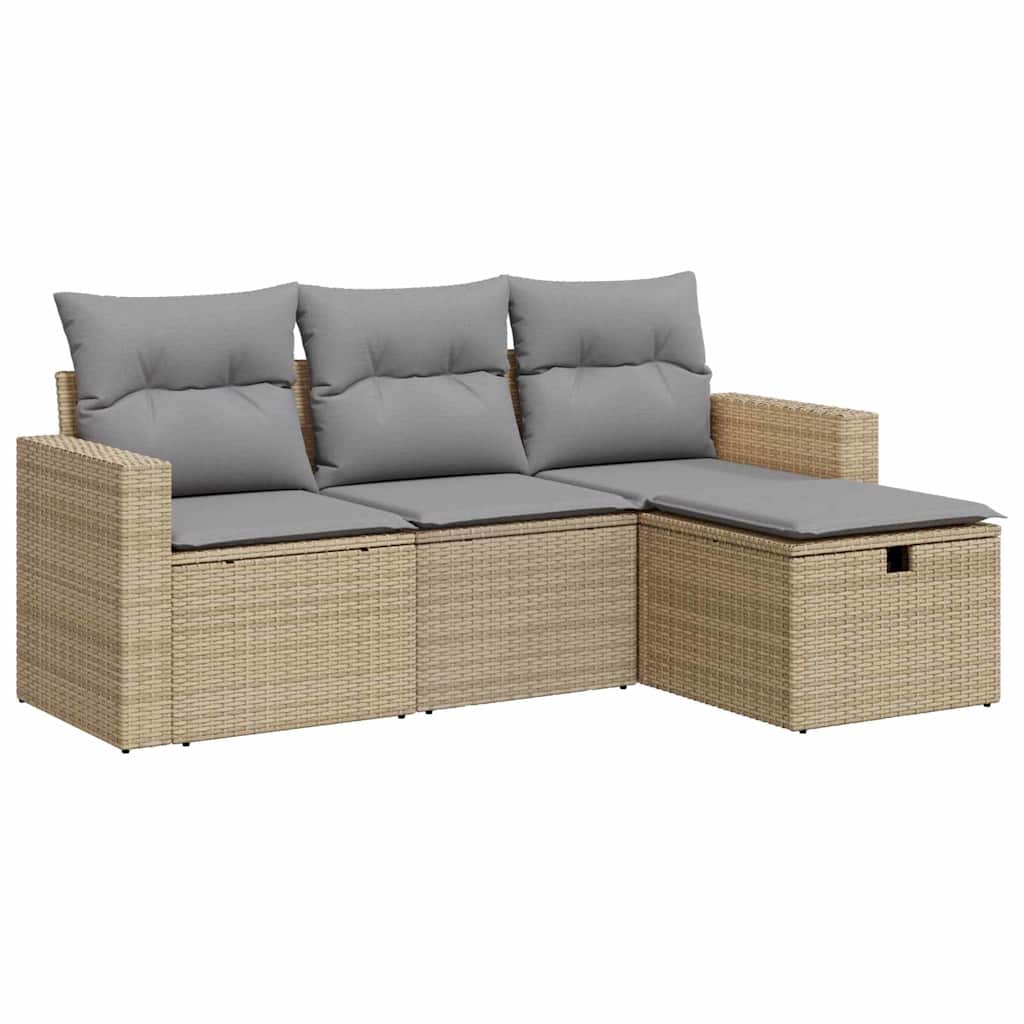 sofasæt til haven 4 dele med hynder polyrattan beige