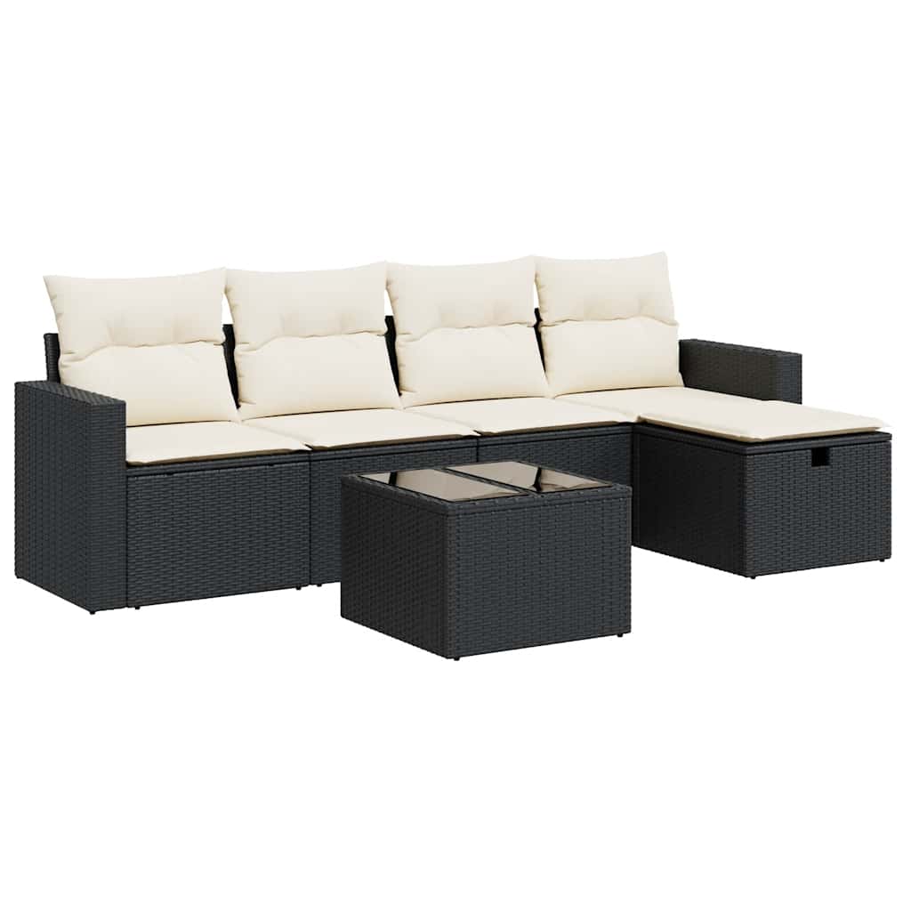 sofasæt til haven 6 dele med hynder polyrattan sort