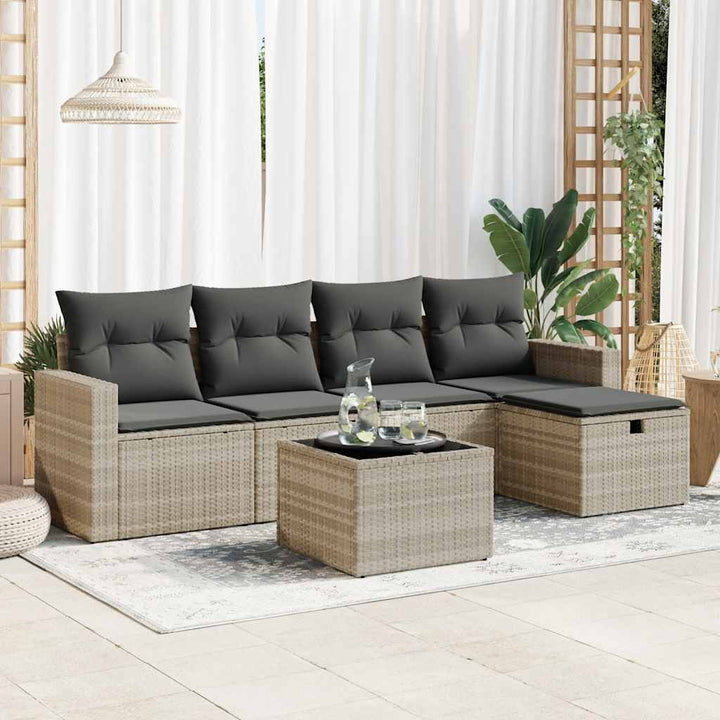 sofasæt til haven 6 dele med hynder polyrattan lysegrå