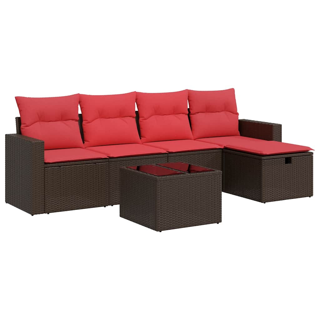 sofasæt til haven 6 dele med hynder polyrattan brun