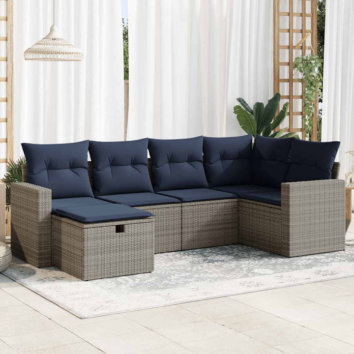 sofasæt til haven 6 dele med hynder polyrattan grå