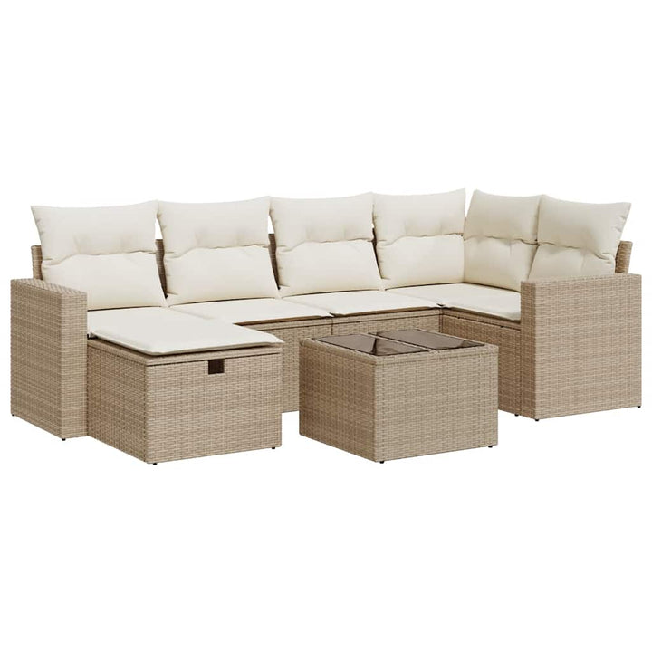 sofasæt til haven 7 dele med hynder polyrattan beige