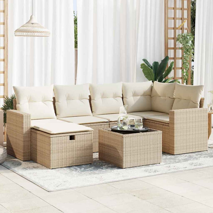 sofasæt til haven 7 dele med hynder polyrattan beige