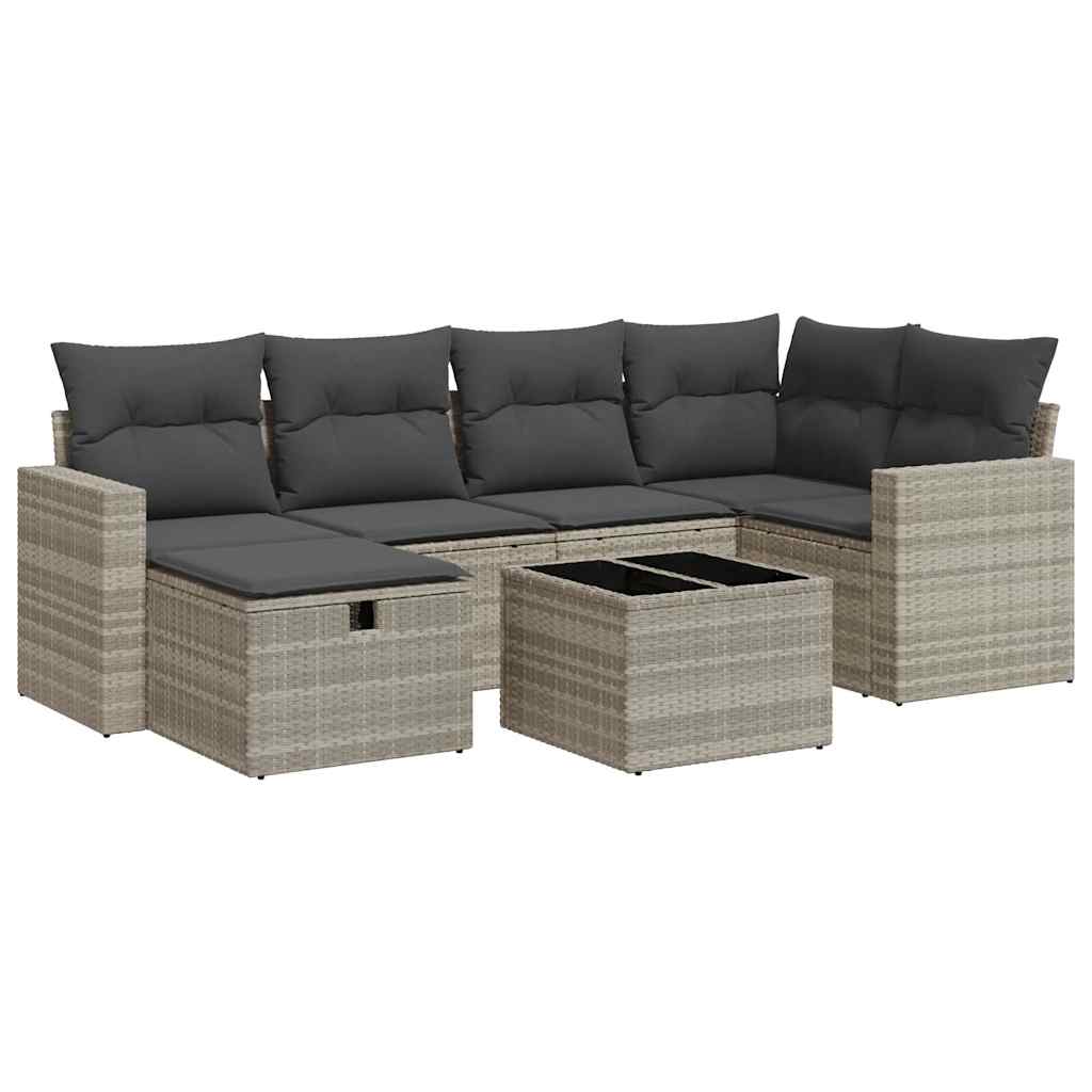 sofasæt til haven 7 dele med hynder polyrattan lysegrå