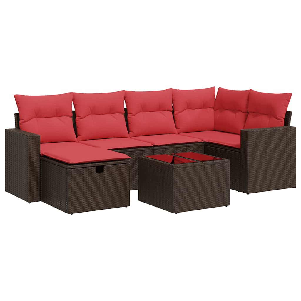 sofasæt til haven 7 dele med hynder polyrattan brun