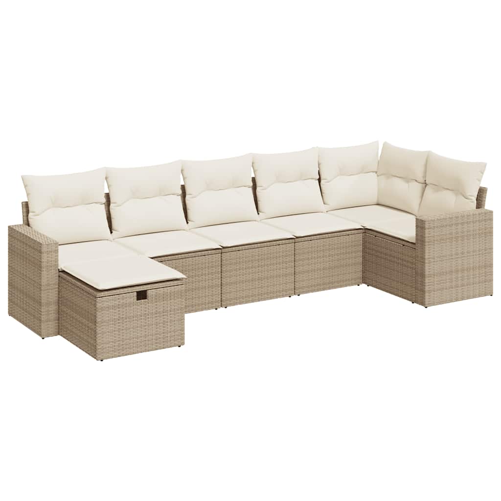 sofasæt til haven 7 dele med hynder polyrattan beige