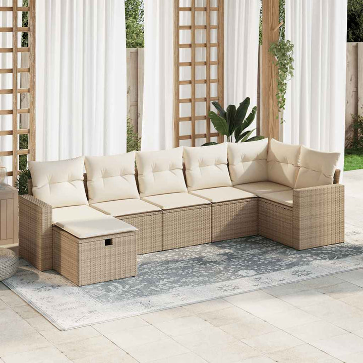 sofasæt til haven 7 dele med hynder polyrattan beige