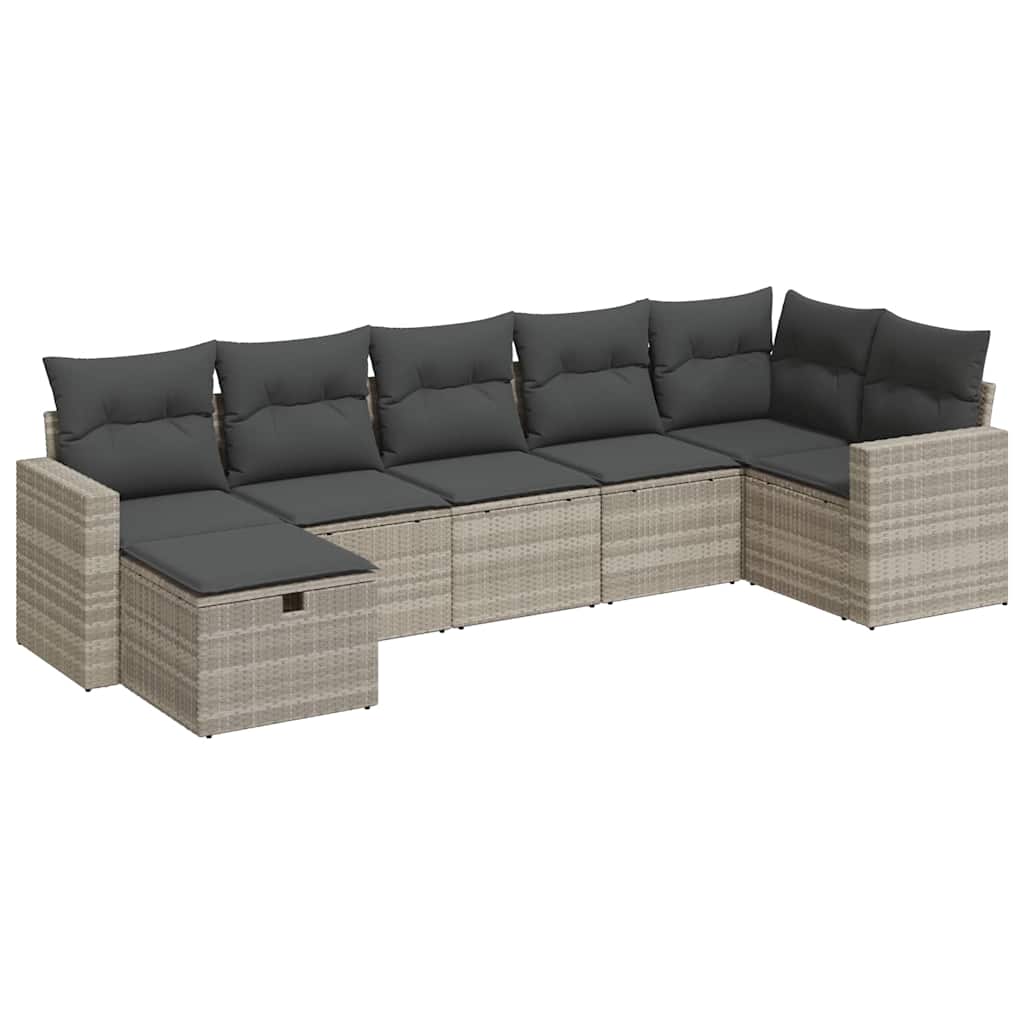 sofasæt til haven 7 dele med hynder polyrattan lysegrå